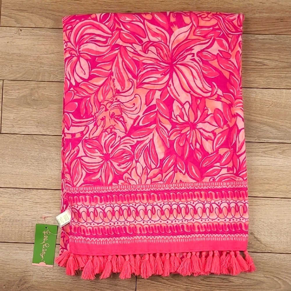 LILLY PULITZER Bougainville Pink Floral Pawsitive‎ Cattitude Wrap Scarf NEW
